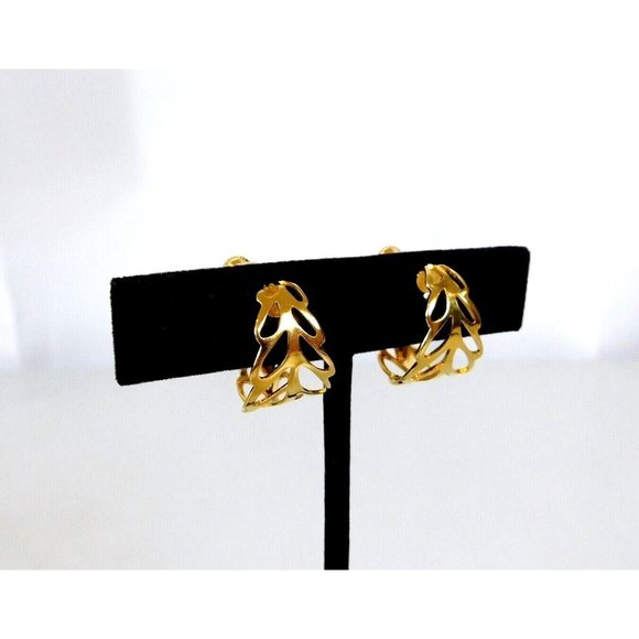 Napier Gold Tone Hoop Earrings Open Work Design Screw Back Closure - Picture 2 of 8